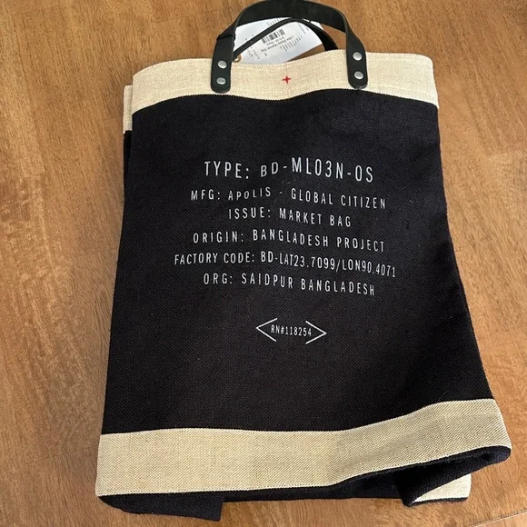 NWT Apolis + Little Bipsy Black Canvas Market Bag - Picture 3 of 11
